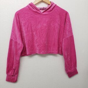 Fashion Nova Pink Velvet Velour Crop Hoodie Size L